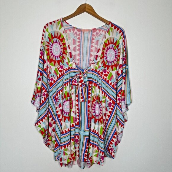 Mara Hoffman Swimsuit Cover up Sunburst Poncho Colorful One Size - Picture 1 of 9